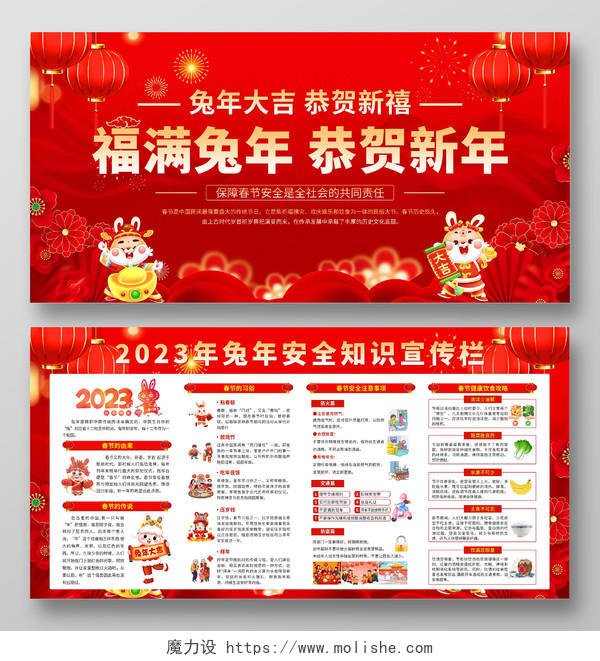 红色简约卡通春节安全春节回家宣传栏2023春节安全